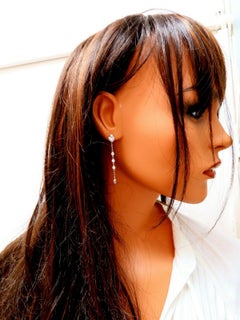 1.45 Carat Natural Briolette Diamonds Dangle Earrings 14 Karat Jackets and Stud*