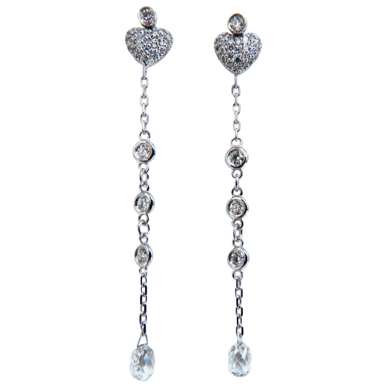 Pendants d'oreilles et clous d'oreilles en or 14 carats avec diamants taille briolette naturel de 1,45 carat