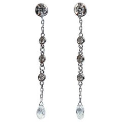 1.45 Carat Natural Briollette Diamonds Dangle Earrings 14 Karat