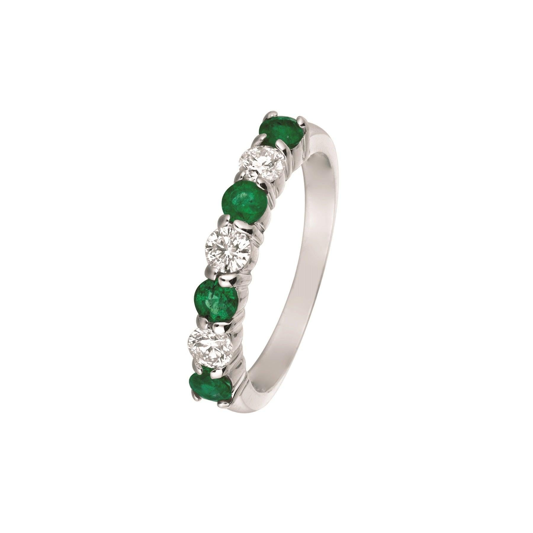 For Sale:  1.45 Carat Natural Diamond and Emerald 7-Stone Ring Band 14 Karat White Gold 2