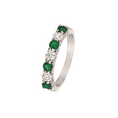 1.45 Carat Natural Diamond and Emerald 7-Stone Ring Band 14 Karat White Gold
