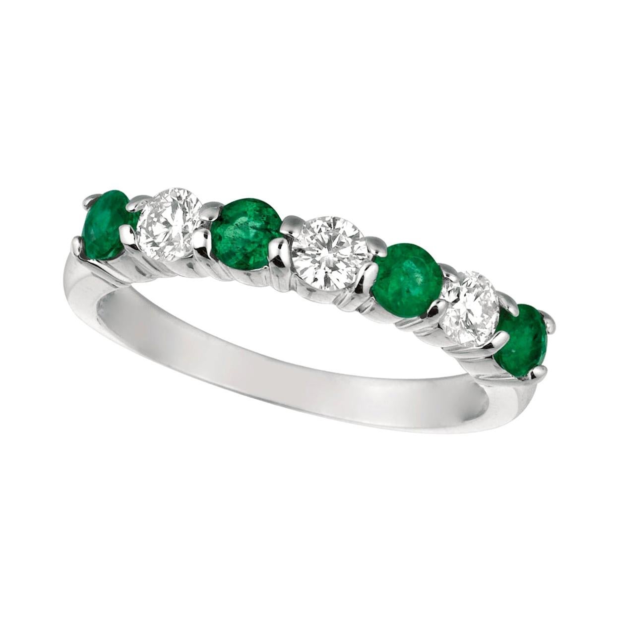 For Sale:  1.45 Carat Natural Diamond and Emerald 7-Stone Ring Band 14 Karat White Gold
