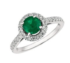 1.45 Carat Natural Diamond and Emerald Ring 14 Karat White Gold