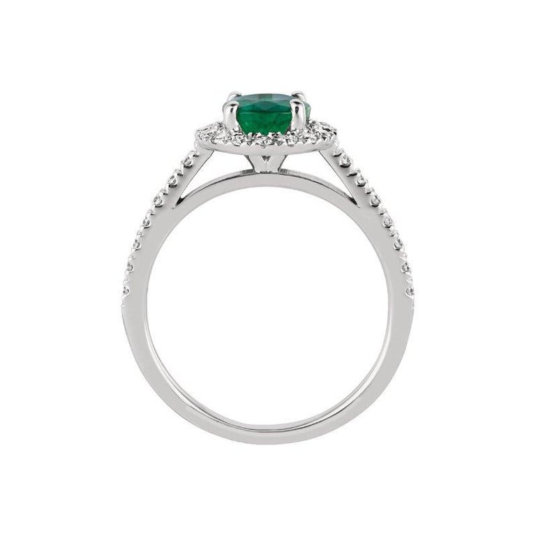 Customizable 1.45 Carat Natural Diamond and Emerald Ring 14 Karat White ...