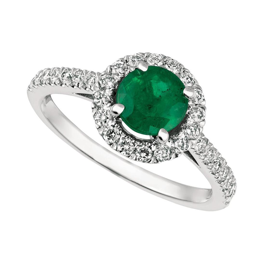 For Sale:  1.45 Carat Natural Diamond and Emerald Ring 14 Karat White Gold