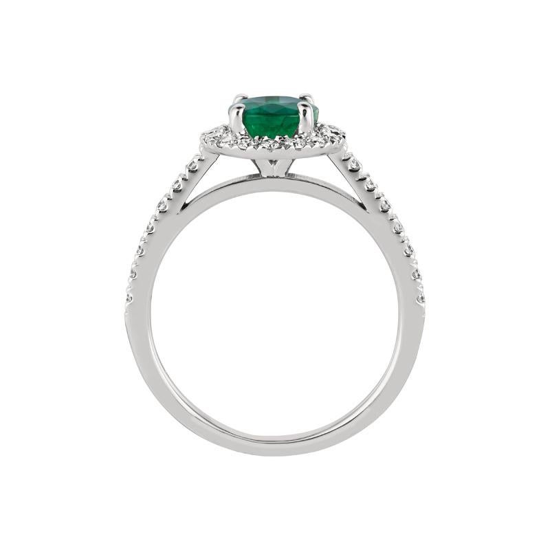 Contemporary 1.45 Carat Natural Diamond and Emerald Ring 14 Karat White Gold For Sale