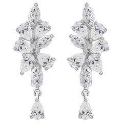 1.45 Carat Natural Diamond Leaf Cluster Drop Earrings 14K White Gold