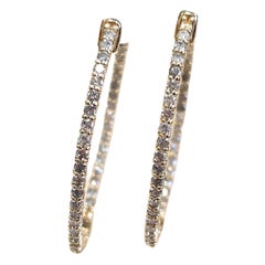 Créoles ovales en or jaune 14 carats et diamants naturels de 1,45 carat