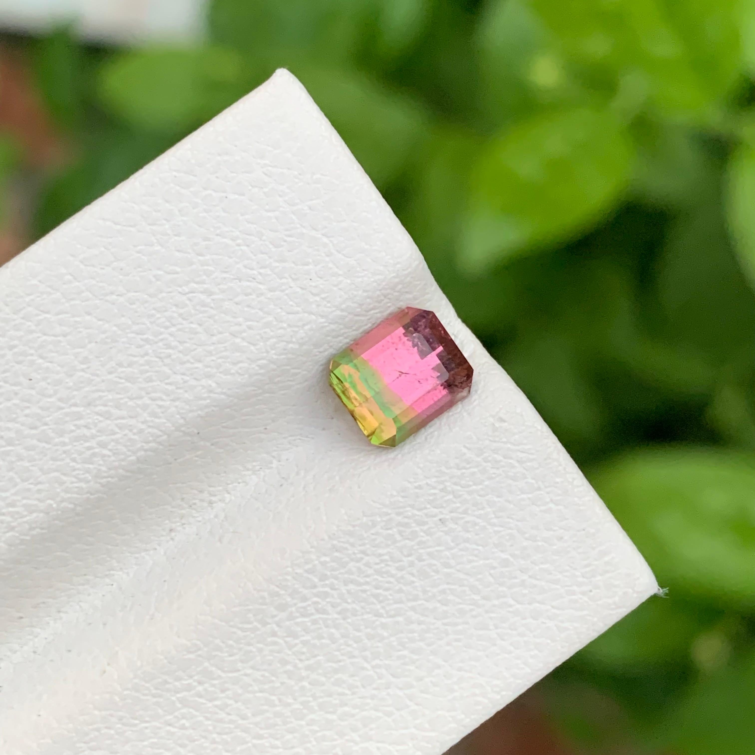 1.45 Karat natürlicher loser, mehrfarbiger Turmalin in Smaragdform für Ring im Angebot 4