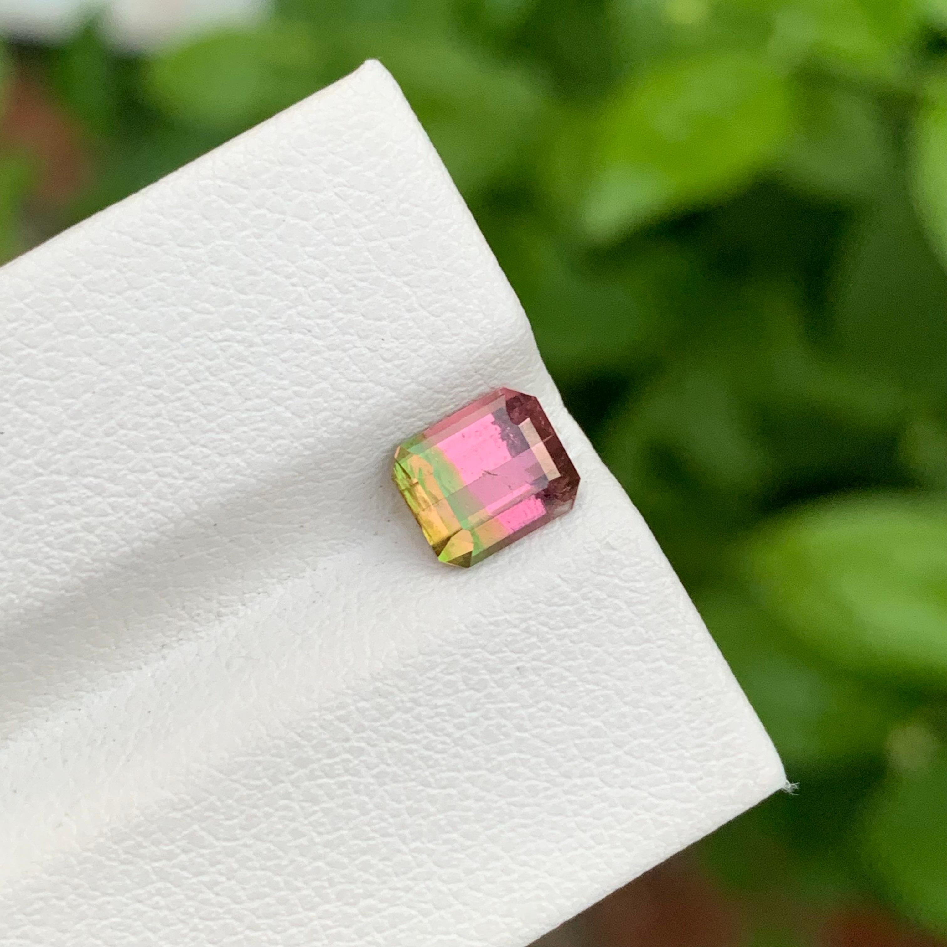 1.45 Karat natürlicher loser, mehrfarbiger Turmalin in Smaragdform für Ring im Angebot 2