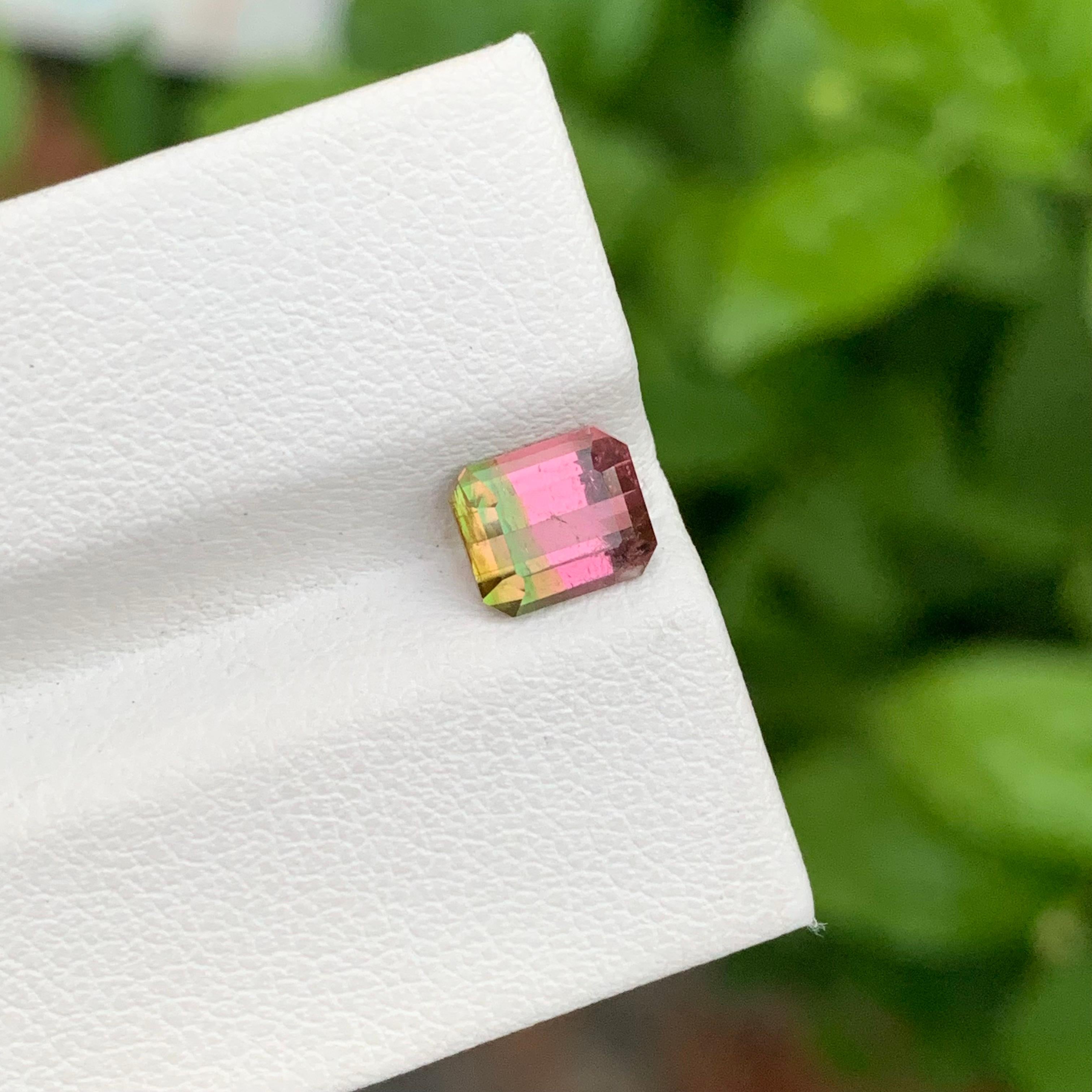 1.45 Karat natürlicher loser, mehrfarbiger Turmalin in Smaragdform für Ring im Angebot 3