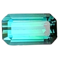 1.45 Carat Natural Loose Bluish Green Tourmaline Emerald Cut Afghan Gemstone