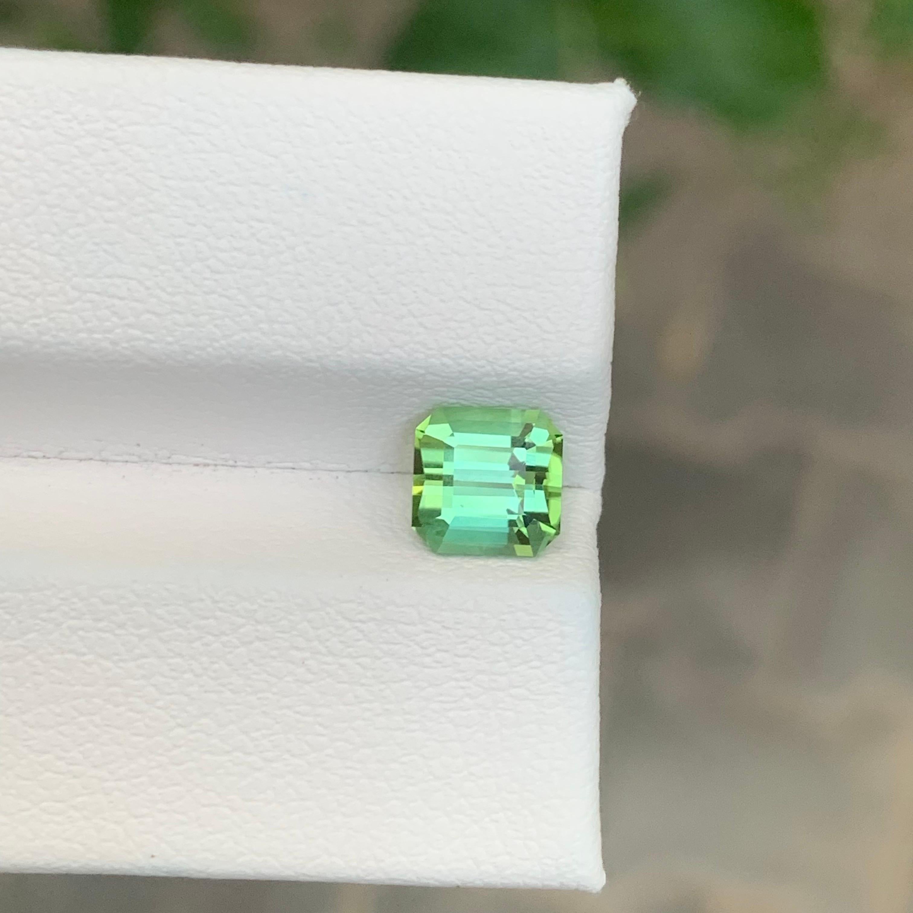 Women's or Men's 1.45 Carat Natural Loose Green Tourmaline Square Shape Gemstone For Sale