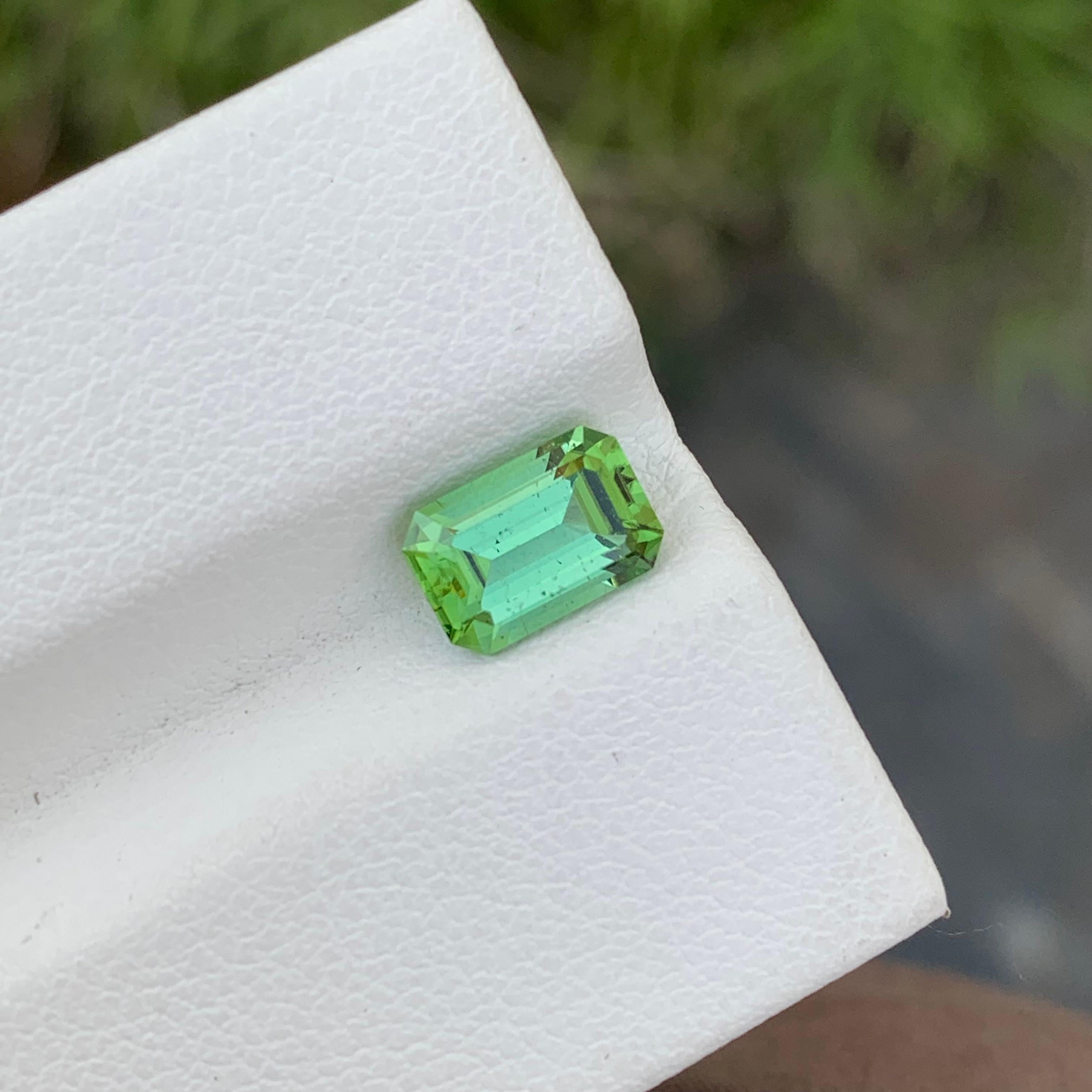 Arts and Crafts 1.45 Carat Natural Loose Mint Green Tourmaline Emerald Shape Gem For Ring  For Sale
