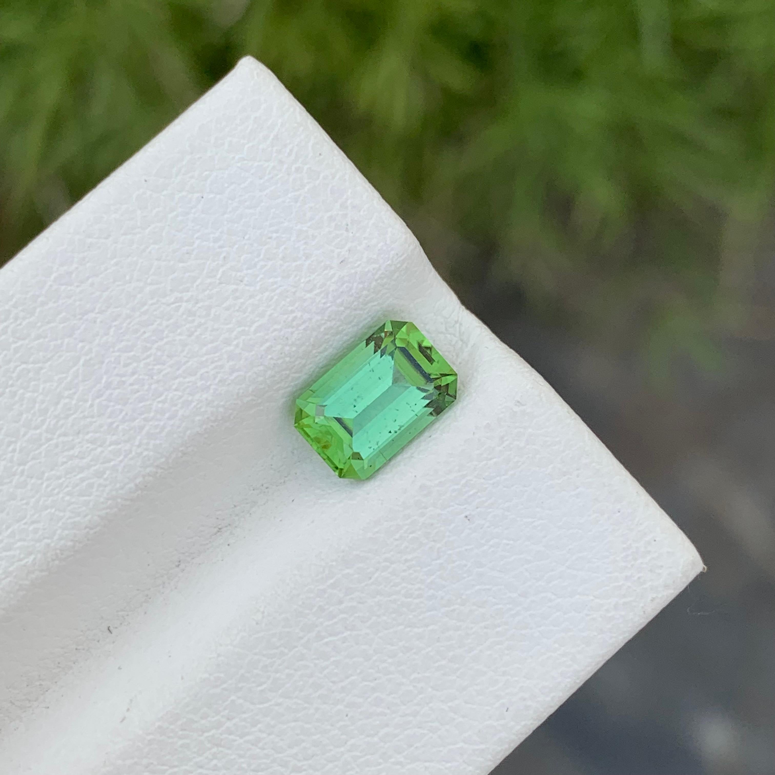 Emerald Cut 1.45 Carat Natural Loose Mint Green Tourmaline Emerald Shape Gem For Ring  For Sale