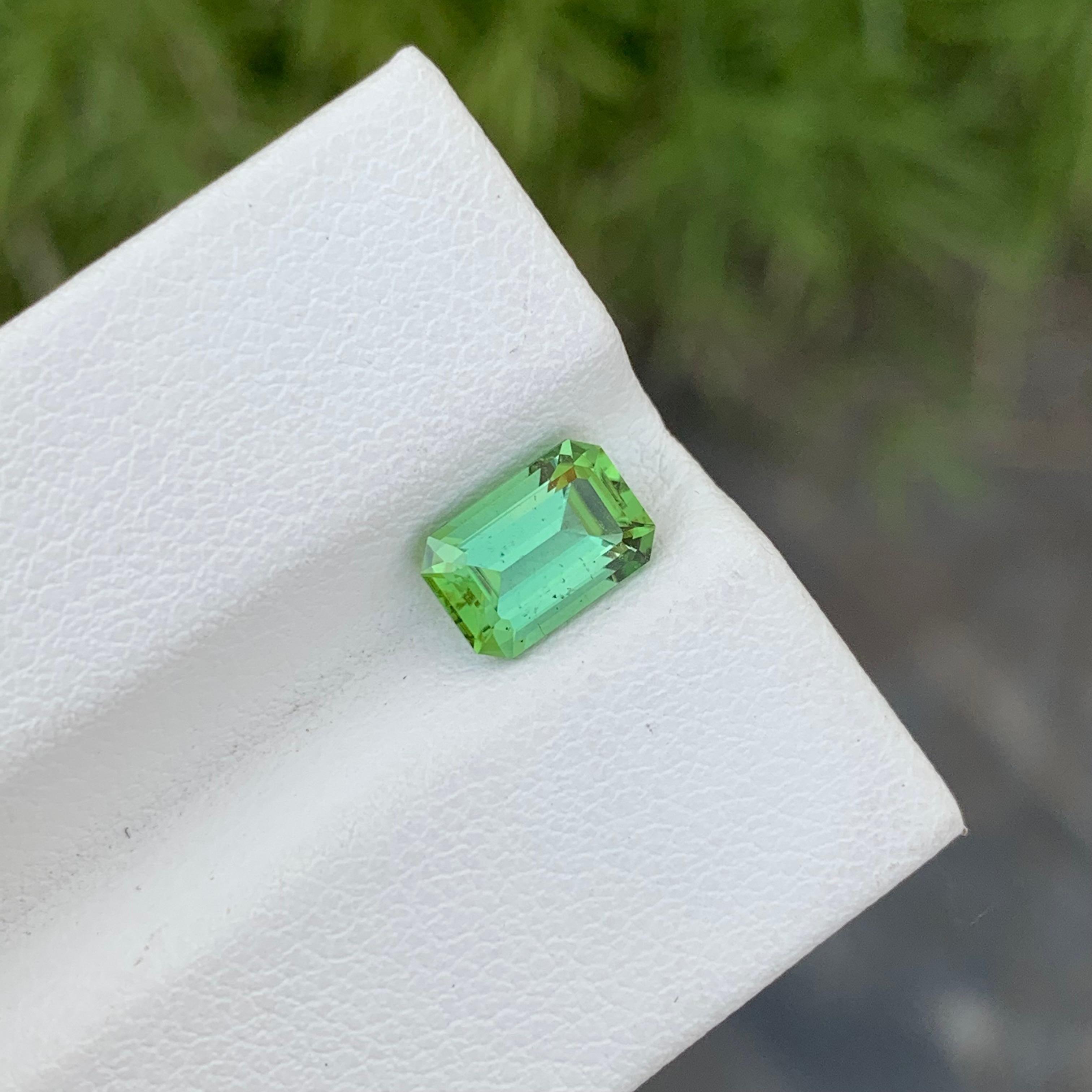 Women's or Men's 1.45 Carat Natural Loose Mint Green Tourmaline Emerald Shape Gem For Ring  For Sale