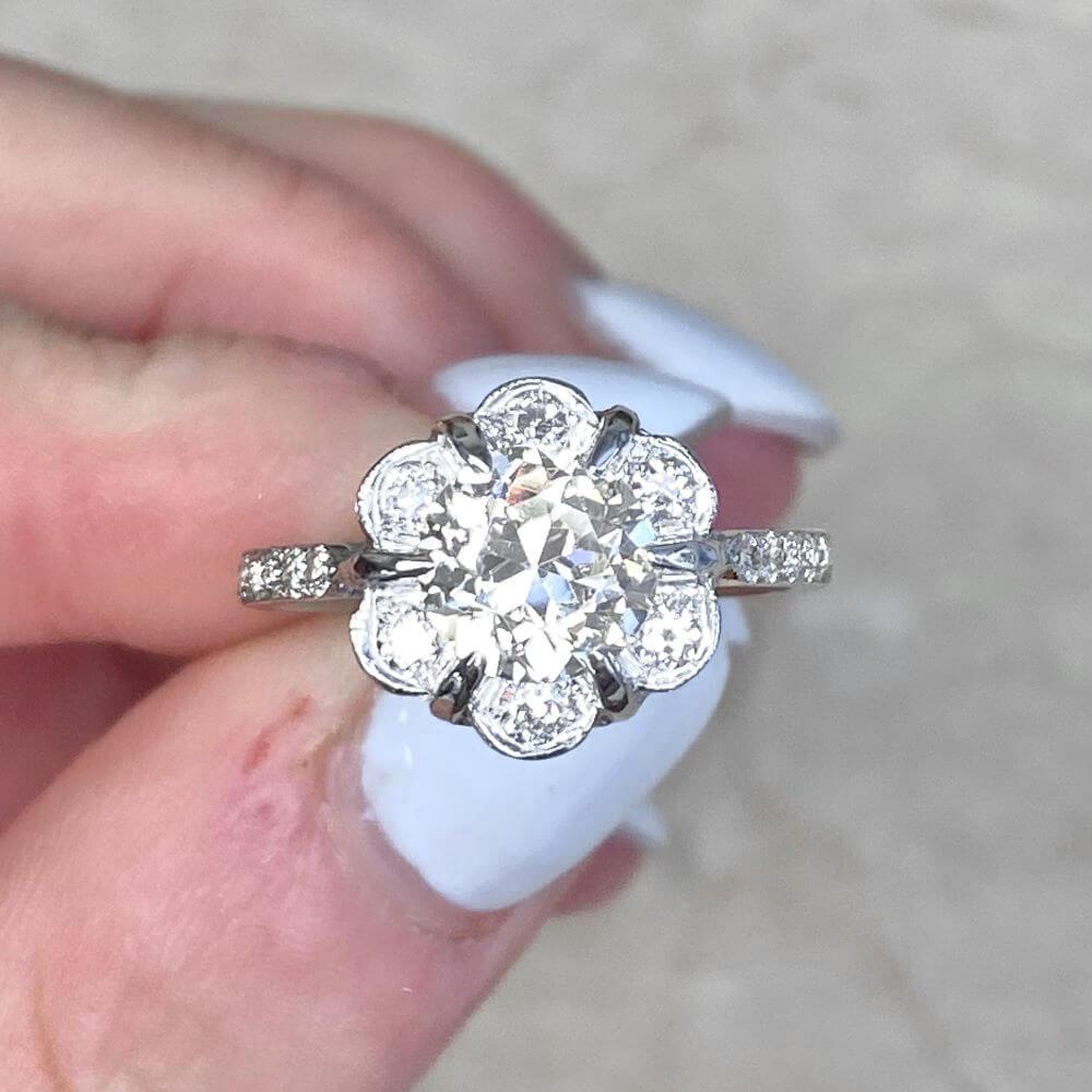 1.45 Carat Old Euro-Cut Diamond Engagement Ring, Platinum For Sale 5