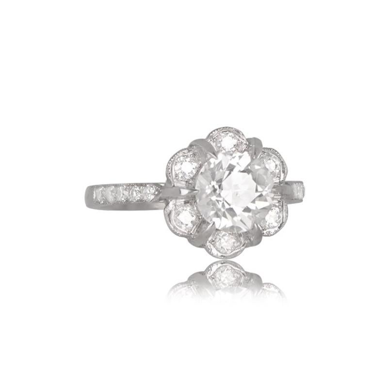 Old European Cut 1.45 Carat Old Euro-Cut Diamond Engagement Ring, Platinum For Sale