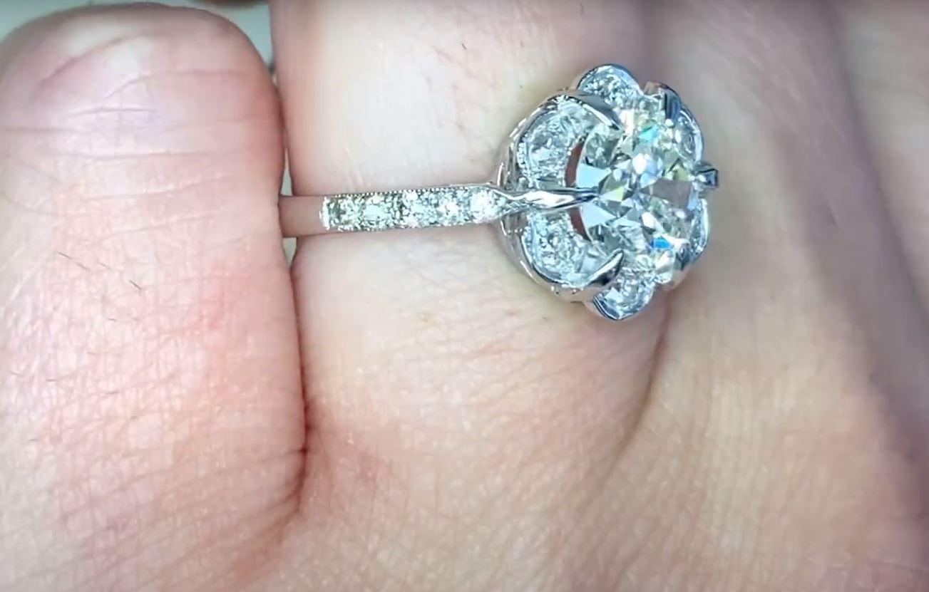 Women's 1.45 Carat Old Euro-Cut Diamond Engagement Ring, Platinum For Sale