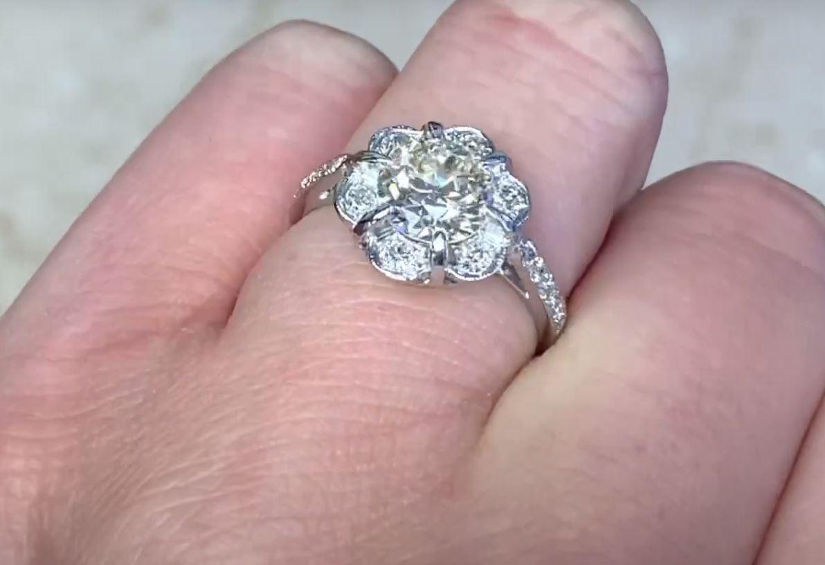 1.45 Carat Old Euro-Cut Diamond Engagement Ring, Platinum For Sale 1