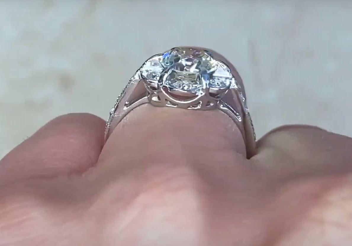 1.45 Carat Old Euro-Cut Diamond Engagement Ring, Platinum For Sale 2