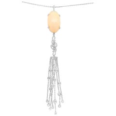 14.5 Carat Opal and White Diamond Tassel Chain Pendant 14 Karat White Gold