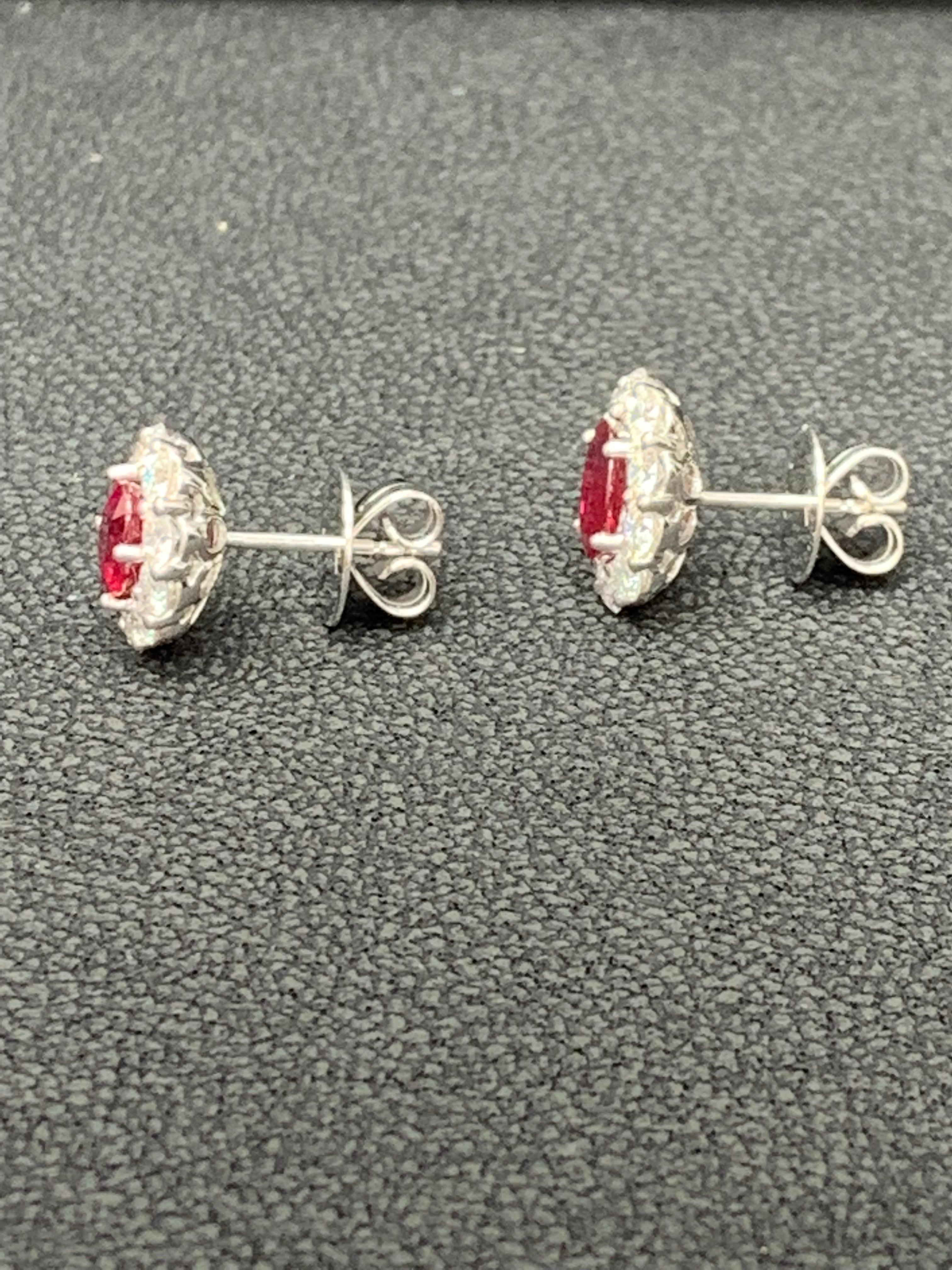 1.45 Carat Oval Cut Ruby and Diamond Stud Earrings in 18K White Gold In New Condition For Sale In NEW YORK, NY