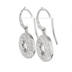 1.45 Carat Pave Diamond White Gold Dangle Earrings