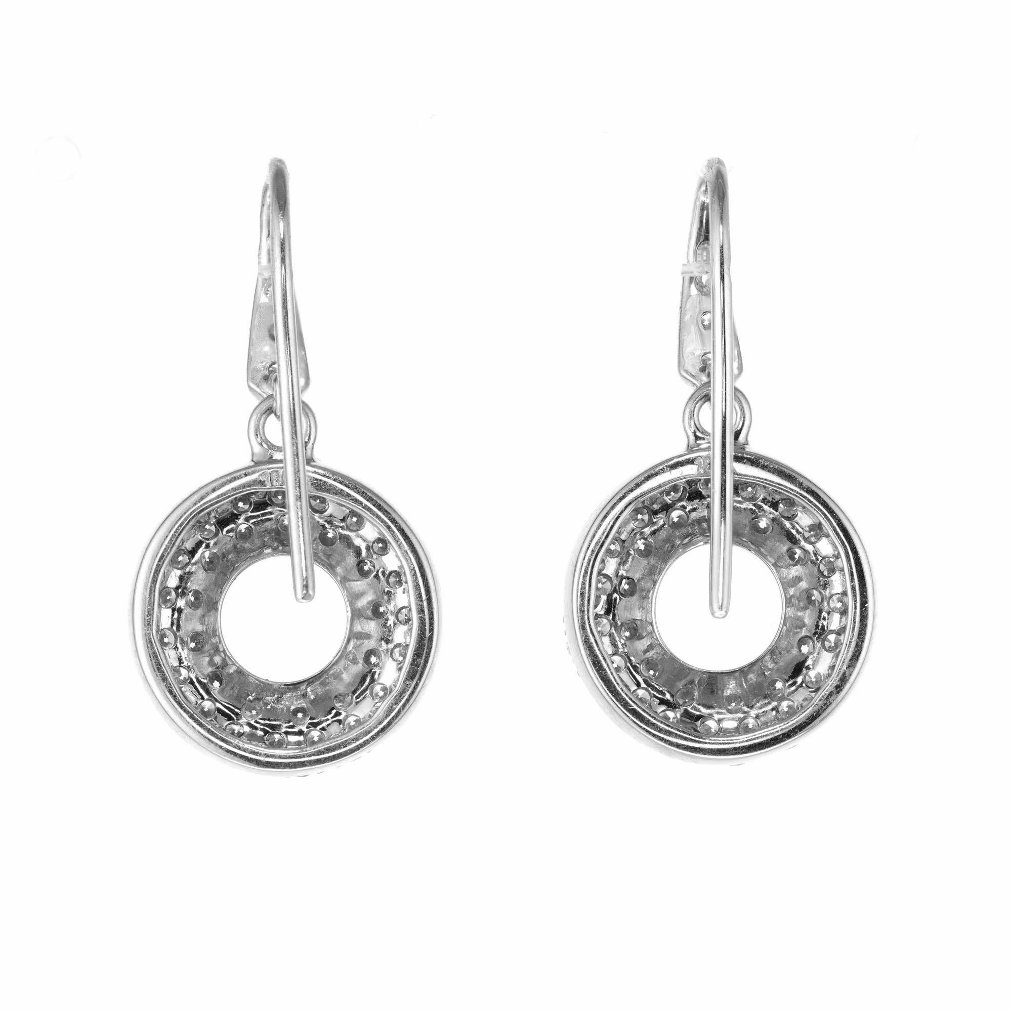 1.45 Carat Pave Diamond White Gold Dangle Earrings In Excellent Condition For Sale In Stamford, CT