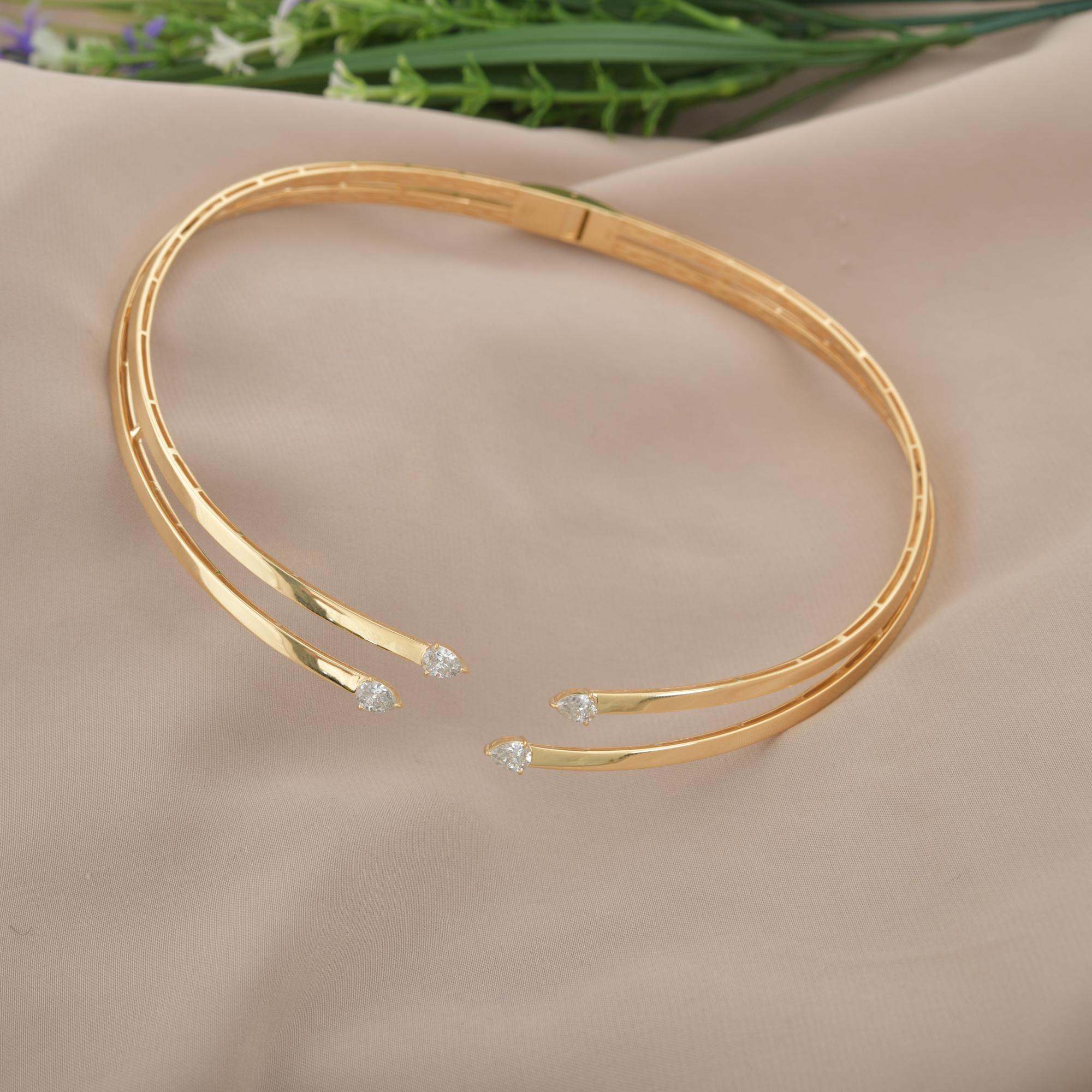 1.45 Carat Pear Diamond Choker Necklace 14 Karat Yellow Gold Handmade Jewelry In New Condition For Sale In Diera, Dubai