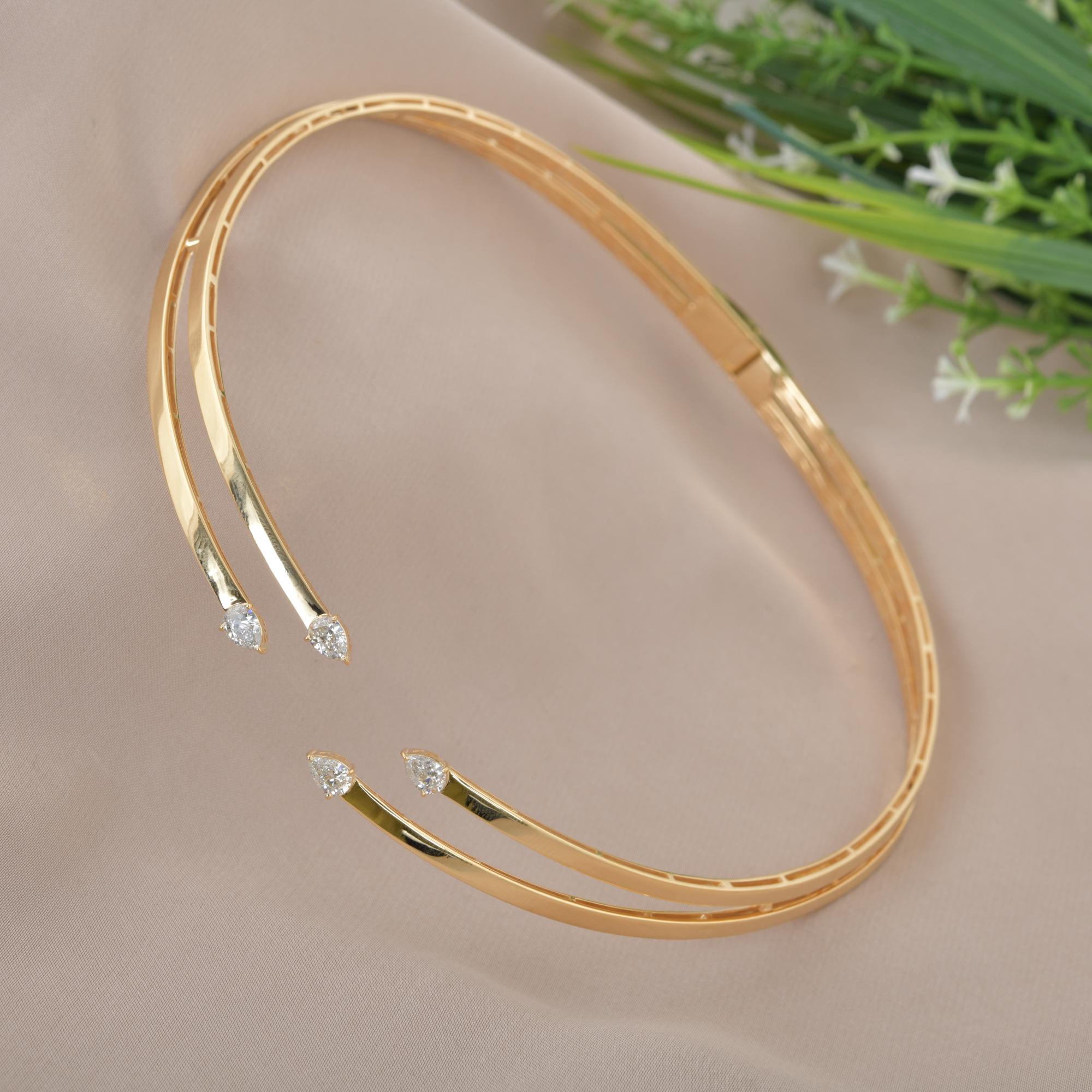 Women's 1.45 Carat Pear Diamond Choker Necklace 14 Karat Yellow Gold Handmade Jewelry For Sale