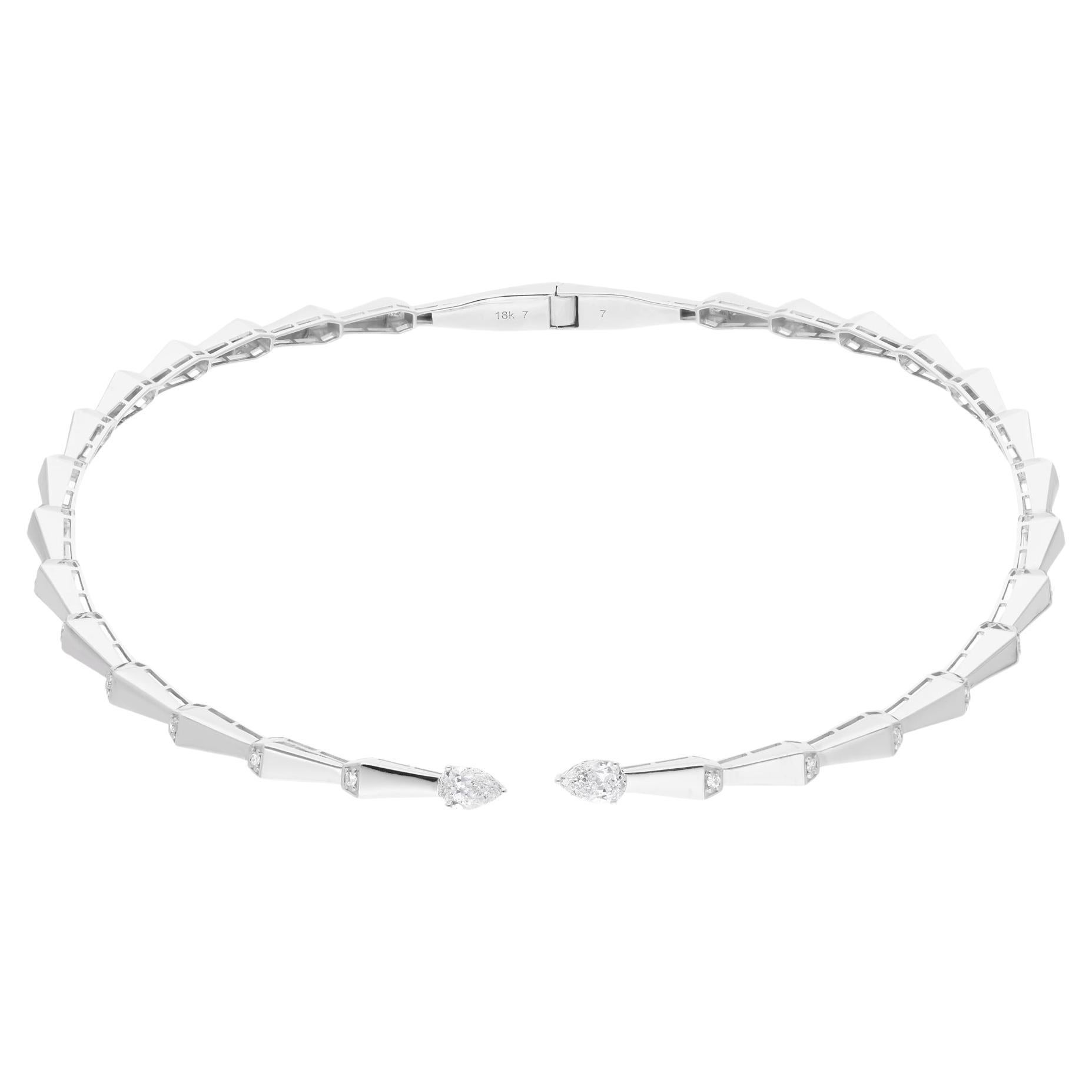 1.45 Carat Pear Diamond Choker Necklace 18 Karat White Gold Handmade Jewelry