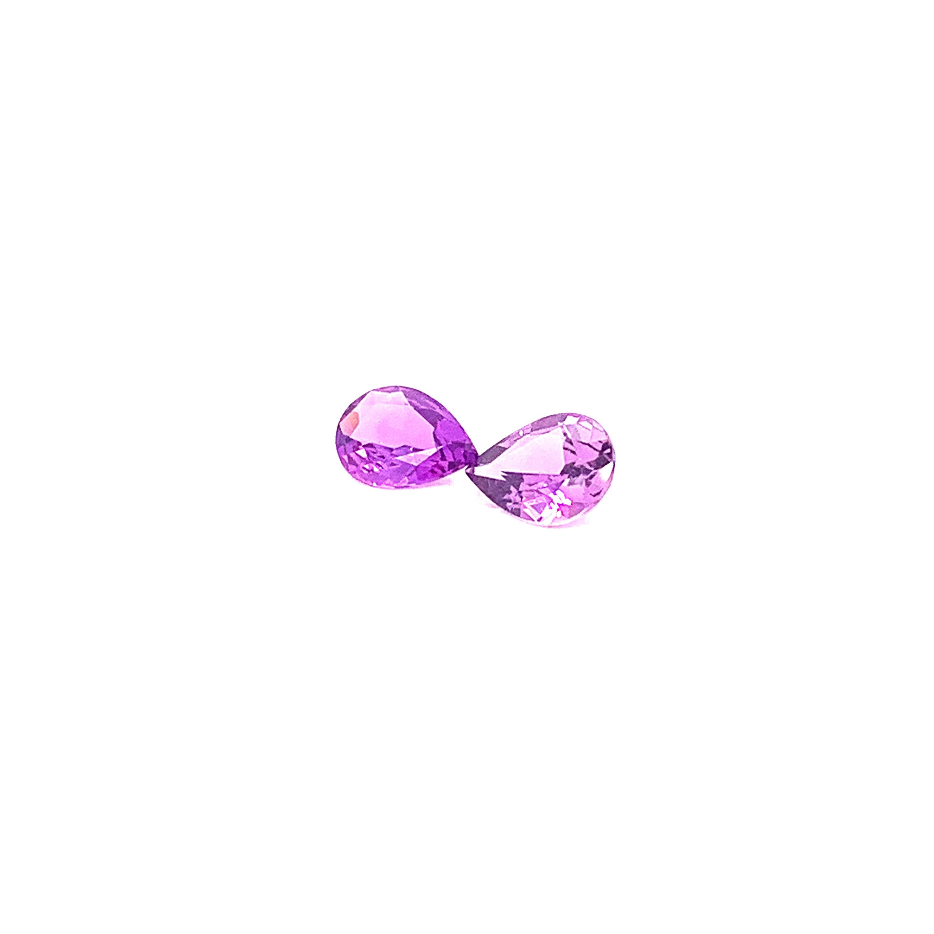 Contemporary 1.45 Carat Pear Shaped Purple Sapphire, Pair For Sale