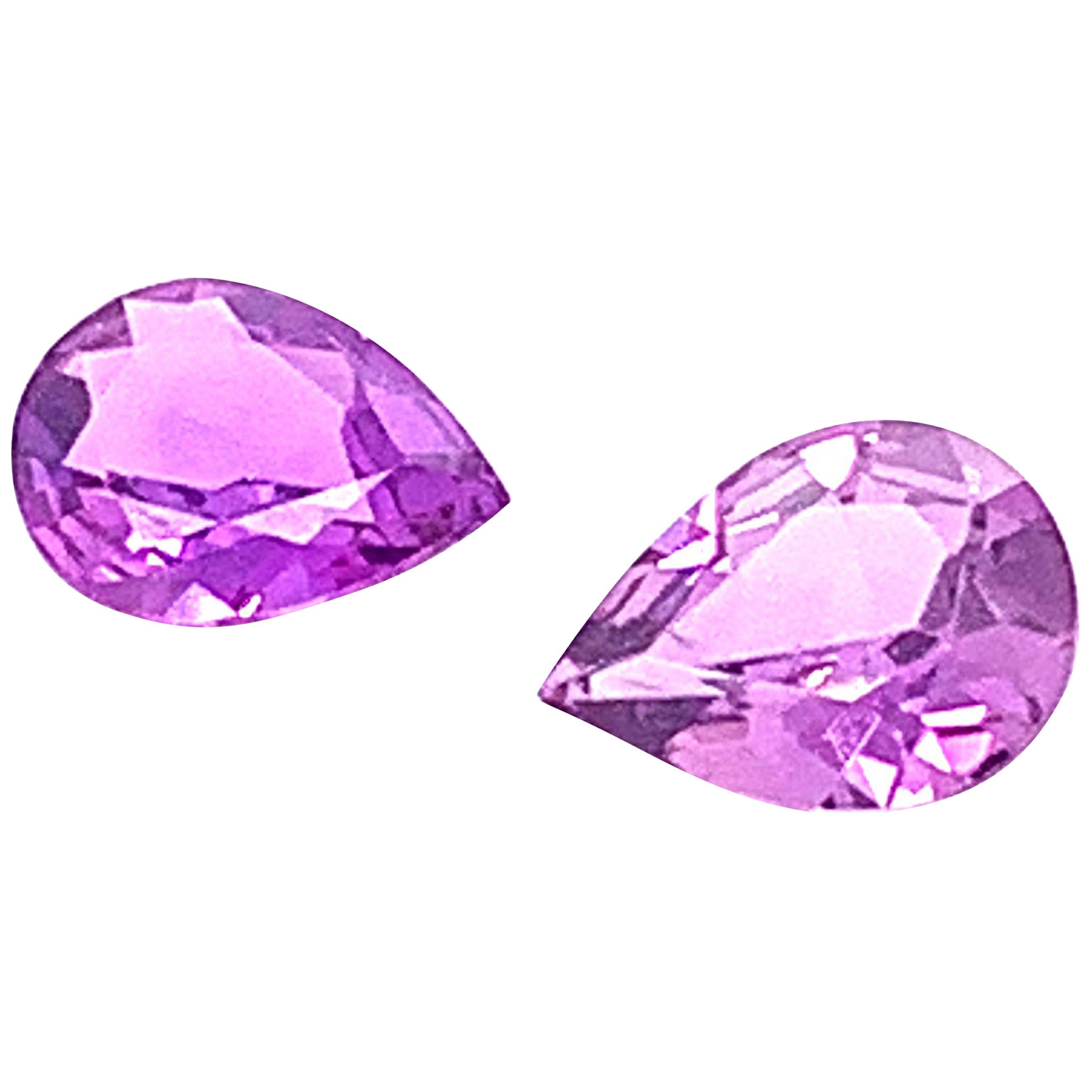 1.45 Carat Pear Shaped Purple Sapphire, Pair For Sale