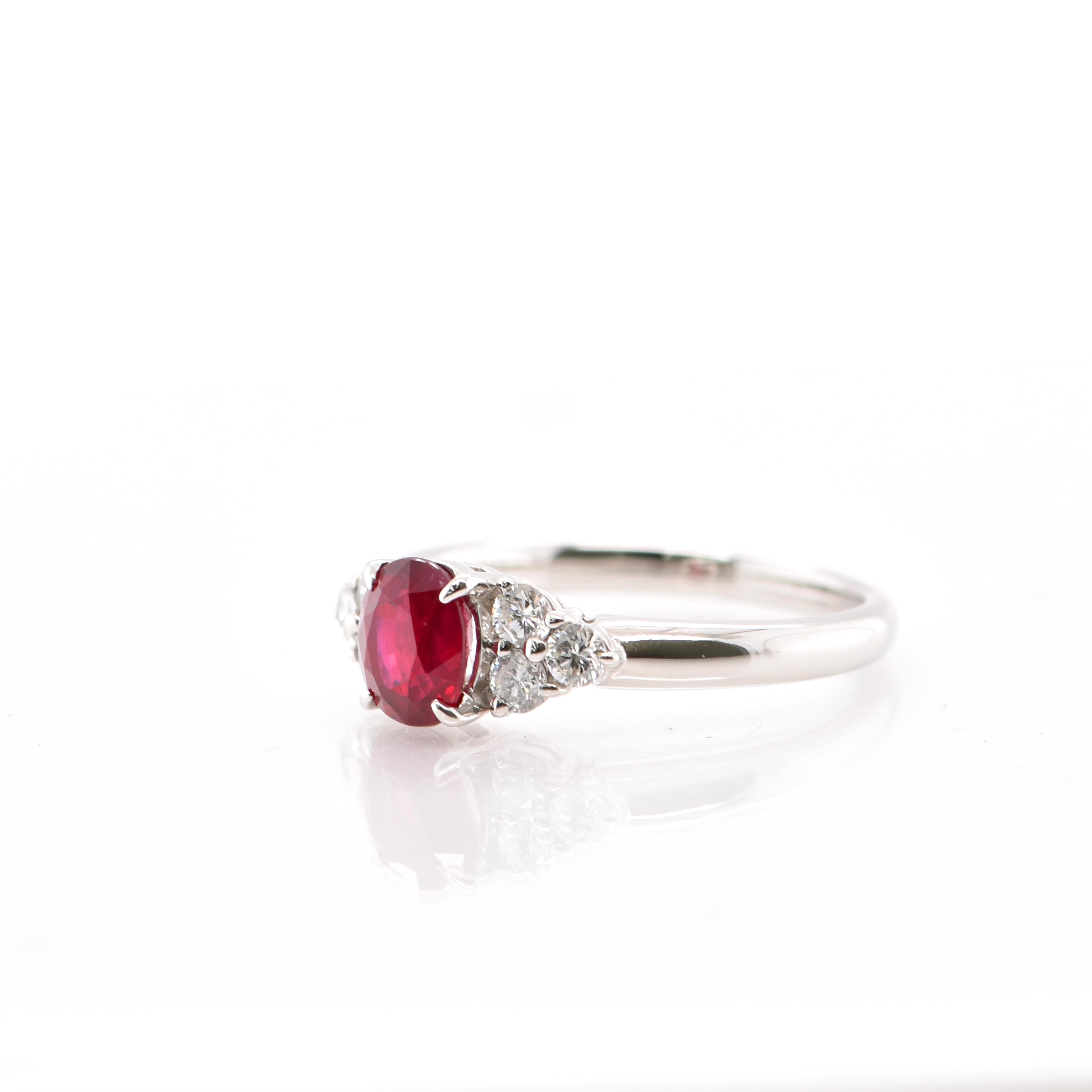 Oval Cut 1.45 Carat Pigeon's Blood Burmese Ruby and Diamond Ring Set in Platinum