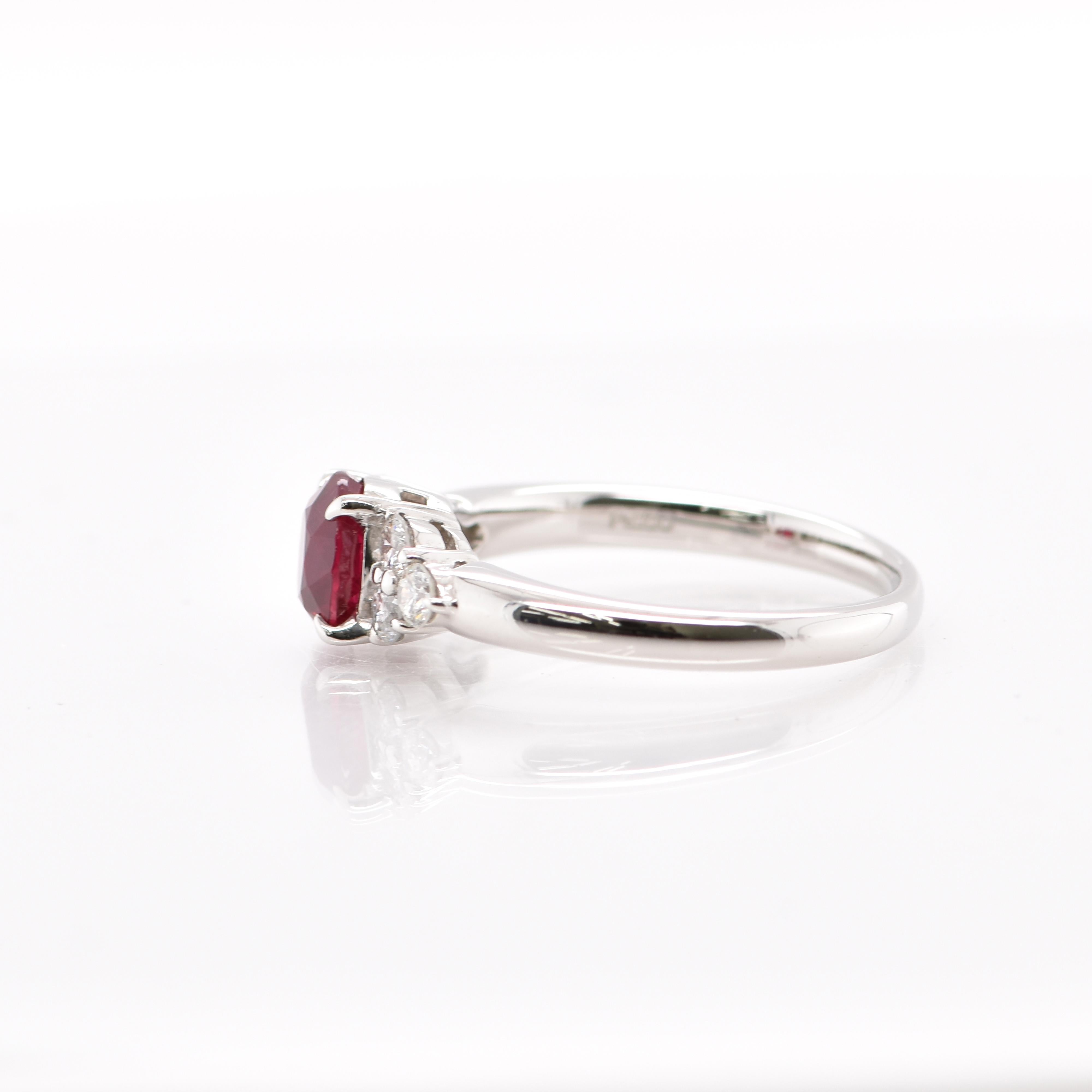 Women's 1.45 Carat Pigeon's Blood Burmese Ruby and Diamond Ring Set in Platinum