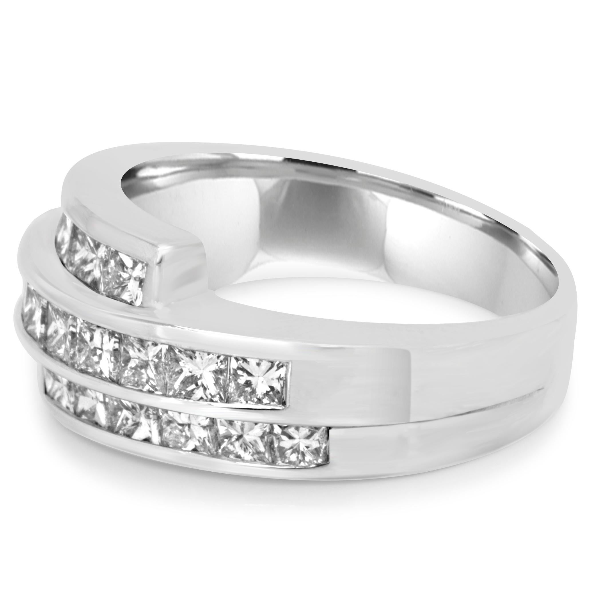 Stunning Cocktail Fashion 14K White Gold Band Ring featuring three row of  21 White G-H Color VS-SI Clarity Princess Cut Diamonds weighing 1.45 Carat perfect for all occasions and everyday wear.

Style available in different price ranges. Prices are