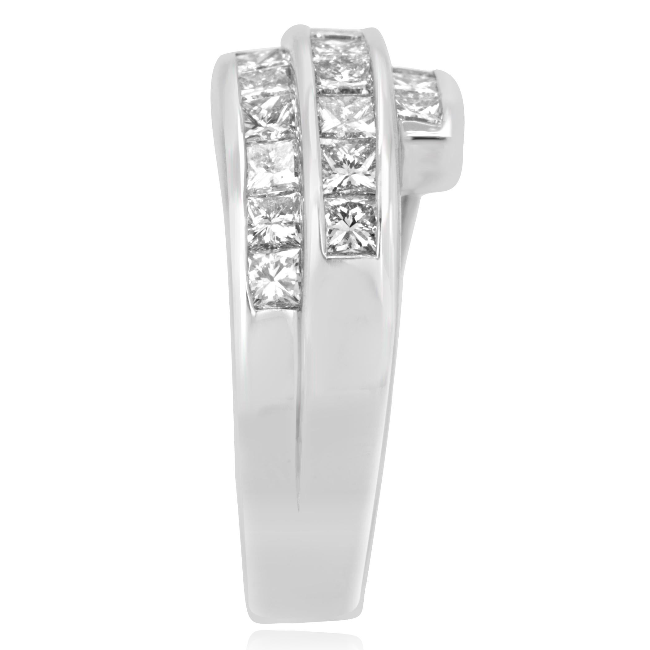 1.45 Carat Princess Cut Diamond Three-Row White Gold Fashion Cocktail Band Ring In New Condition In NEW YORK, NY