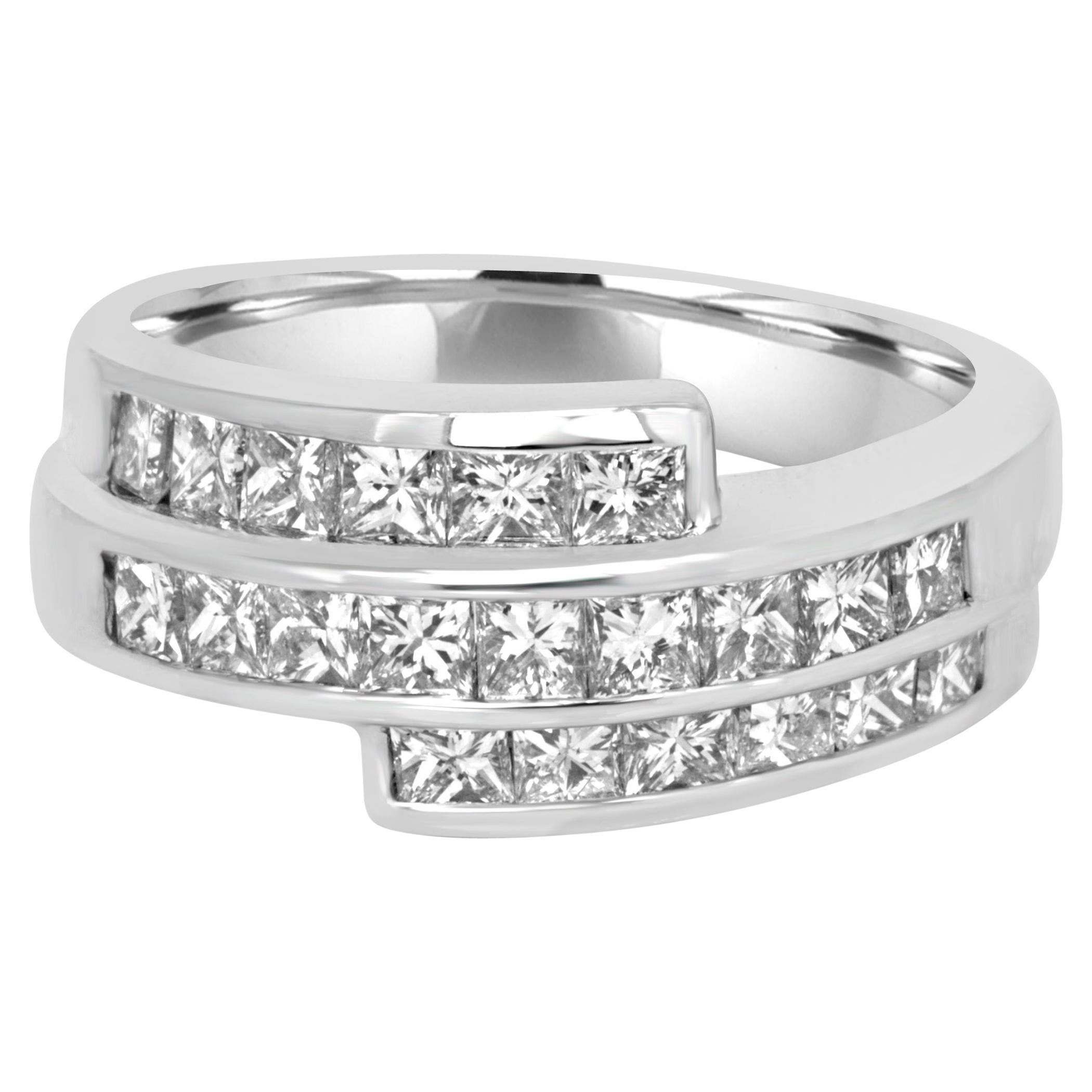 1.45 Carat Princess Cut Diamond Three-Row White Gold Fashion Cocktail Band Ring