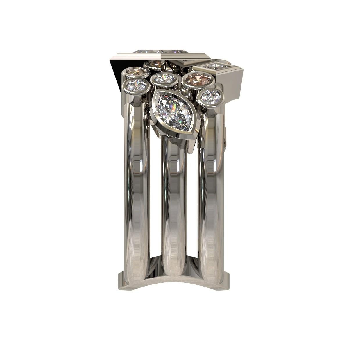 Round Cut 1.45 Carat Princess Cut Marquise Round Brilliant Cut Diamond Engagement Ring For Sale
