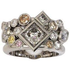 1.45 Carat Princess Cut Marquise Round Brilliant Cut Diamond Engagement Ring