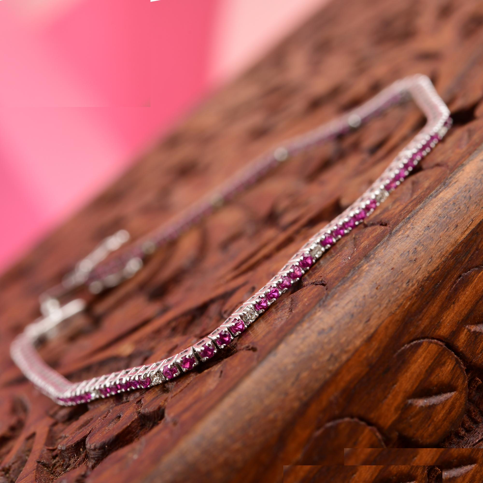 1.45 Carat Red Gemstone Tennis Bracelet 0.22 Ct SI/H Diamond 10 Karat White Gold For Sale 5