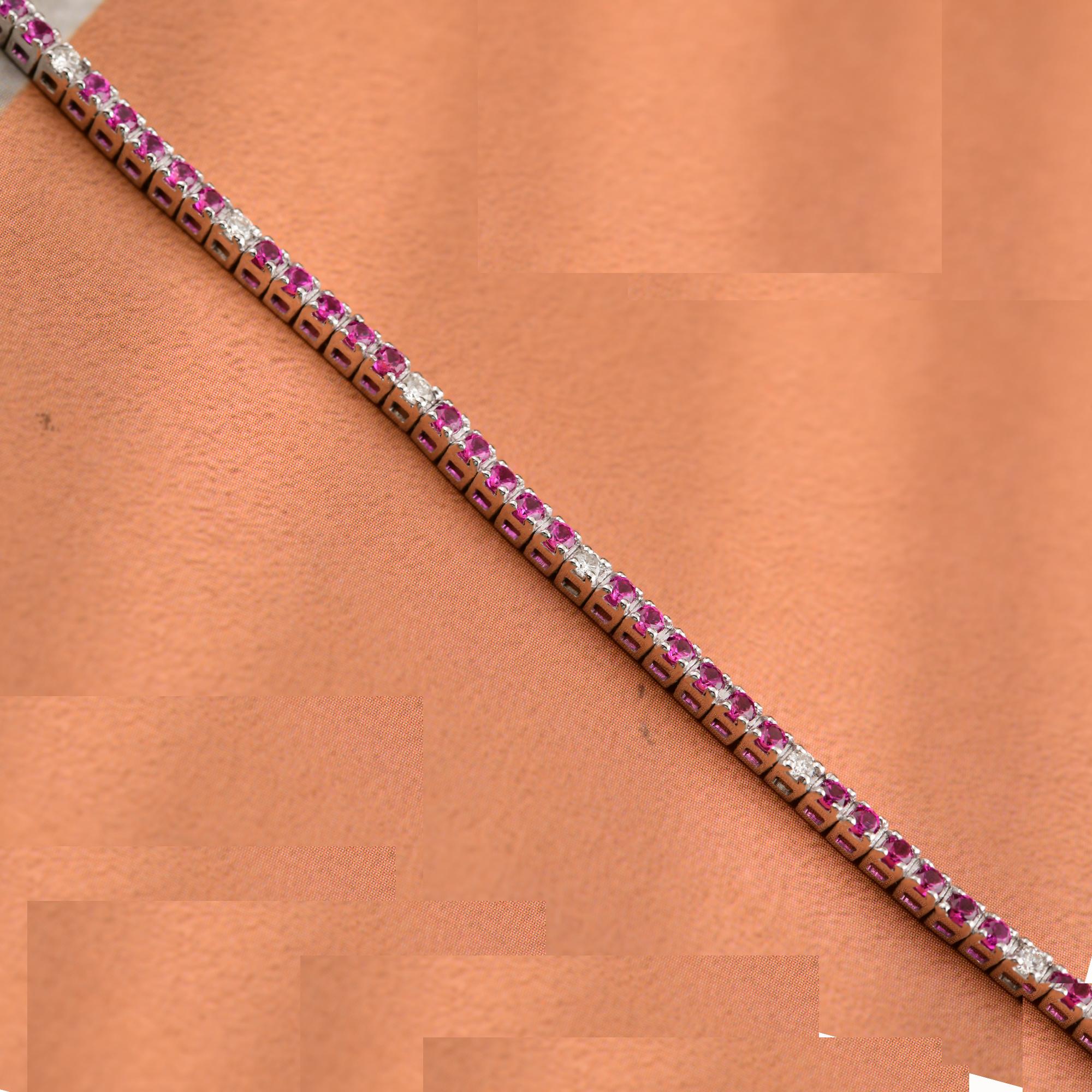 1.45 Carat Red Gemstone Tennis Bracelet 0.22 Ct SI/H Diamond 10 Karat White Gold For Sale 8