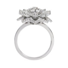 1.45 Carat Rose Cut 0.43 Carat Round Diamond Lilotus Ring 18K White Gold