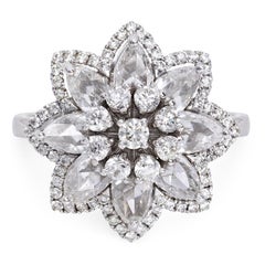 1,45 Karat Rose Cut 0,43 Karat runder Diamant Lilotus-Ring 18K Weißgold