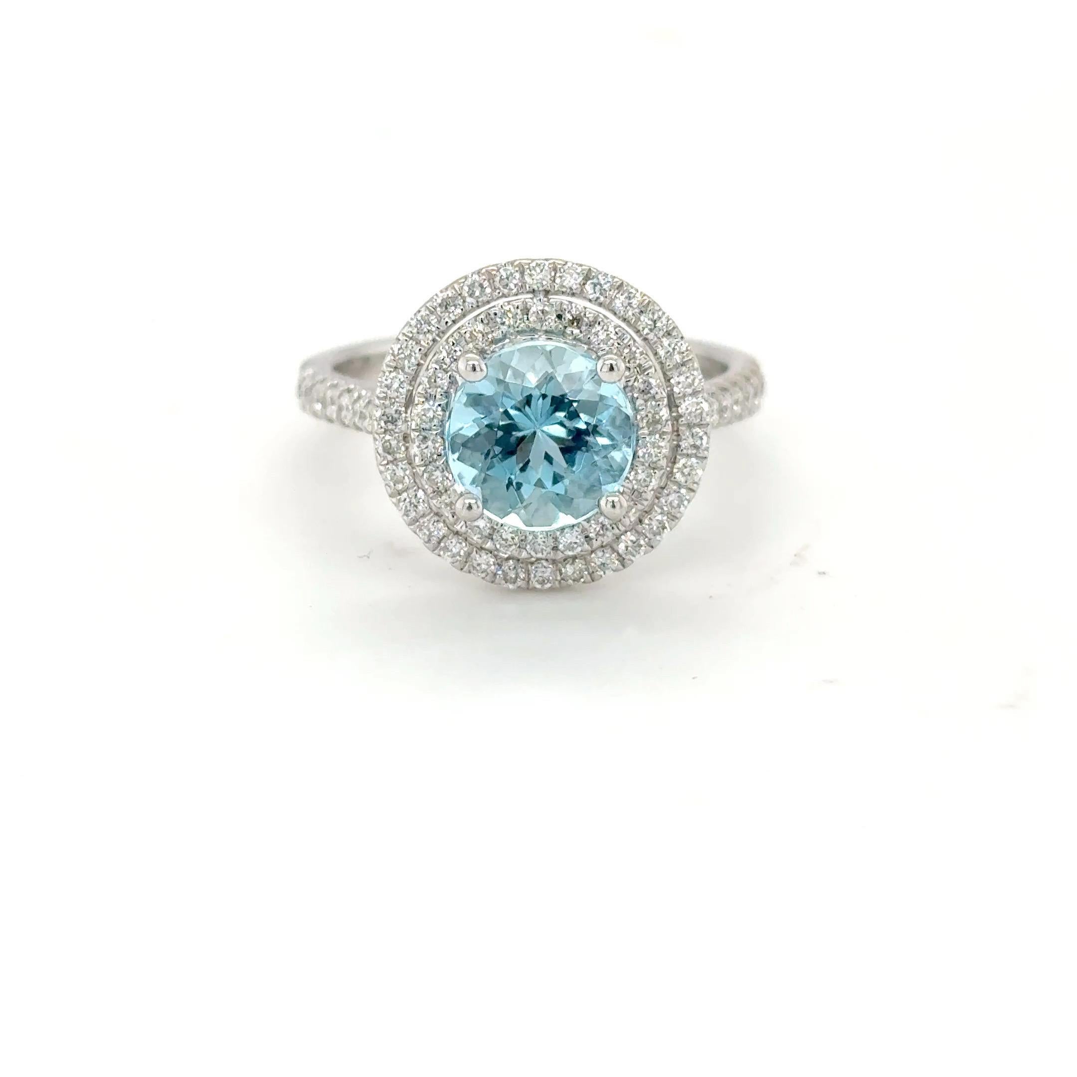Bague à diamant aigue-marine de 1,45 carat à taille ronde en vente 6