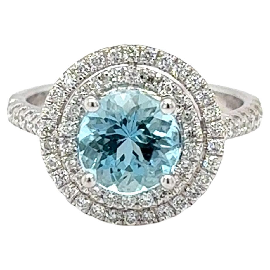 Bague à diamant aigue-marine de 1,45 carat à taille ronde en vente