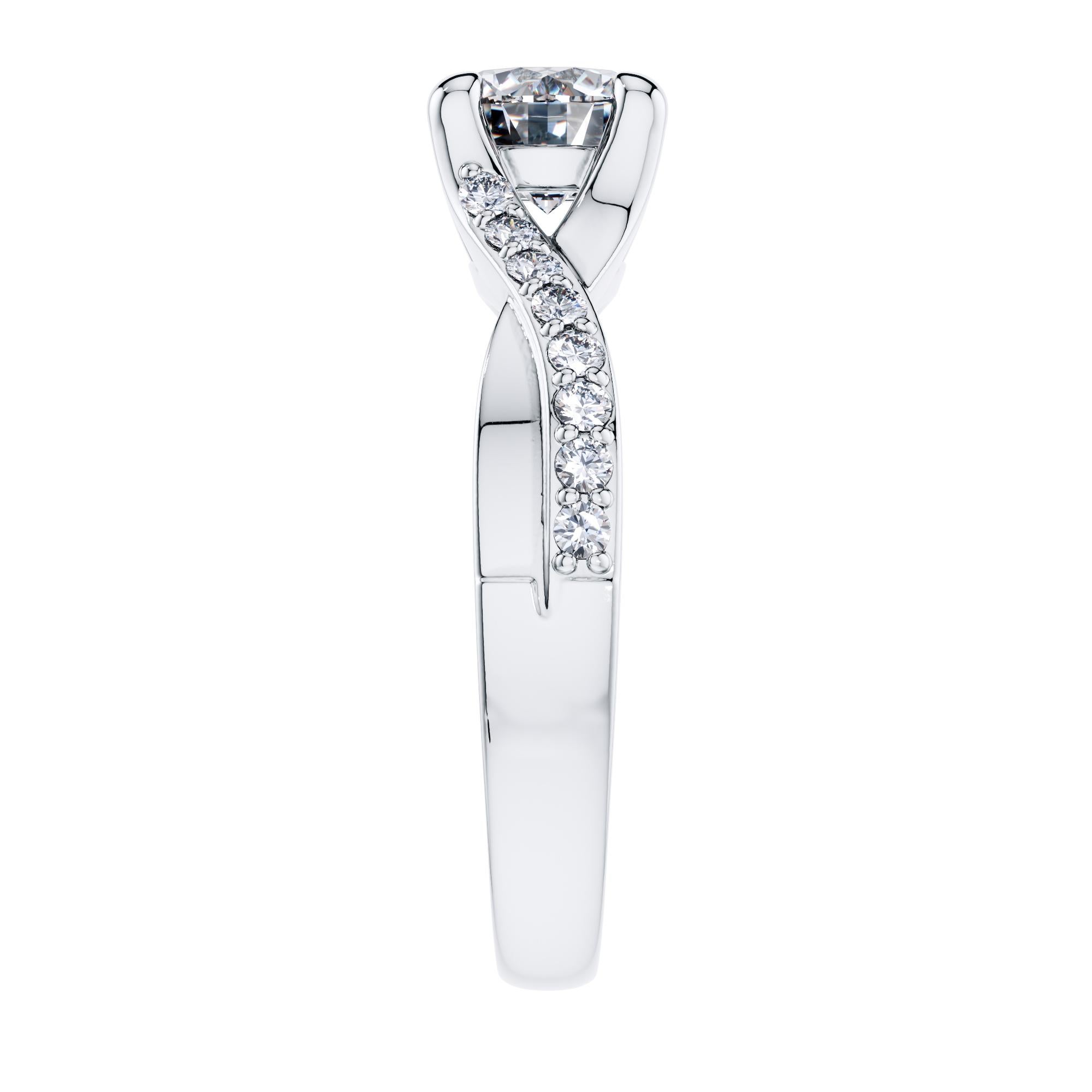 For a beautifully entwined journey together, this gleaming twisted vine modern classic engagement ring. Handmade in 18 Karat White Gold, with a total of 1.45 Carat White Diamonds. Set in an open gallery 4 prong mount with a split shank that has one