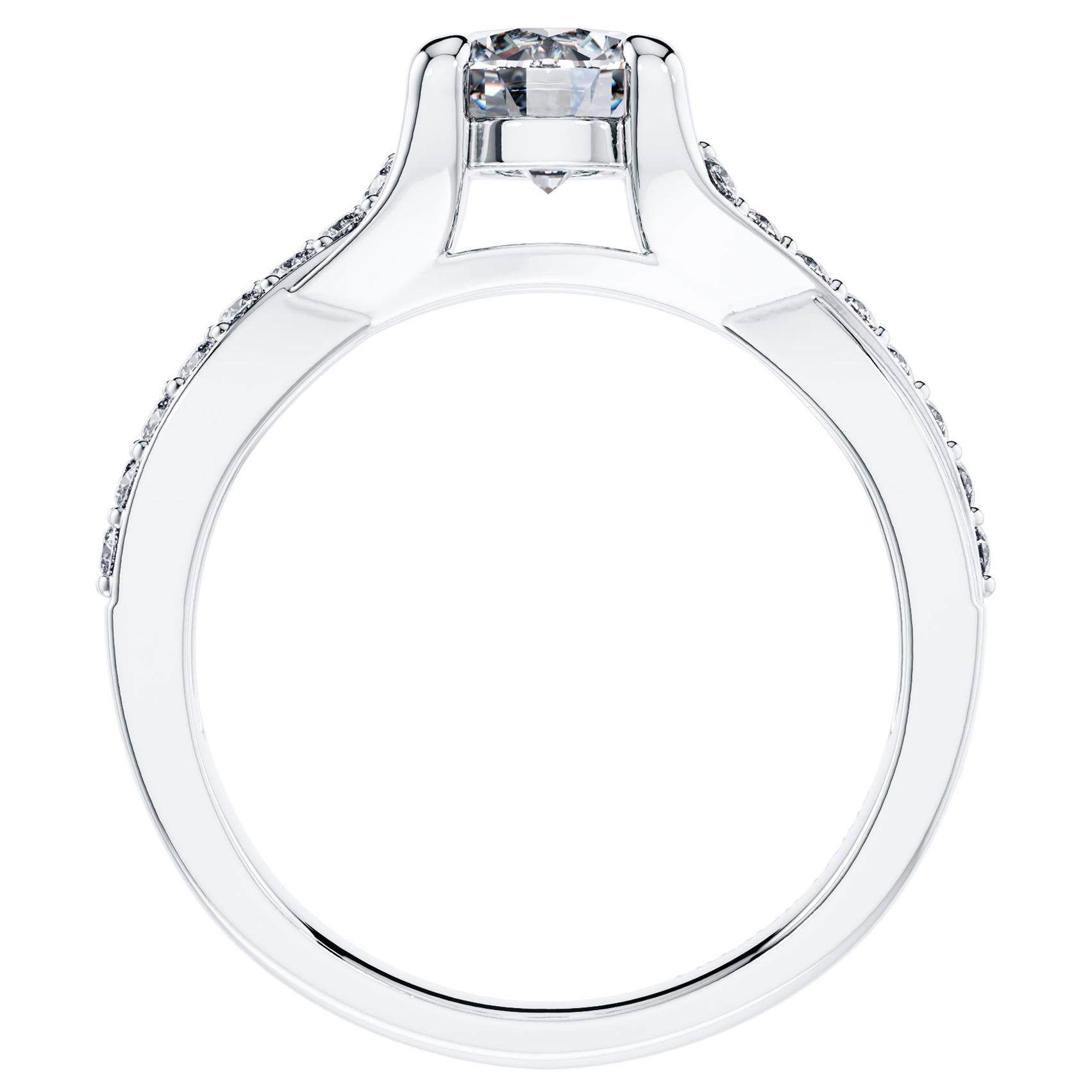 1.45 Carat Round Diamond Twisted 18 Karat White Gold 4 Prong Engagement Ring For Sale