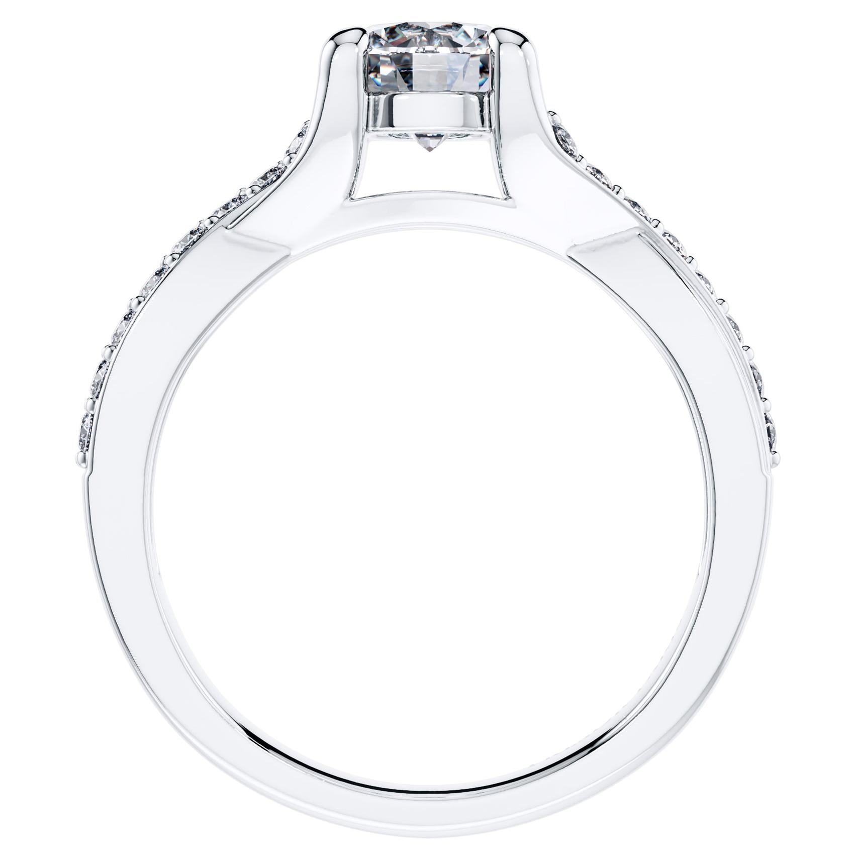 Bague de fiançailles à 4 griffes en or blanc 18 carats torsadé avec diamants ronds de 1,45 carat